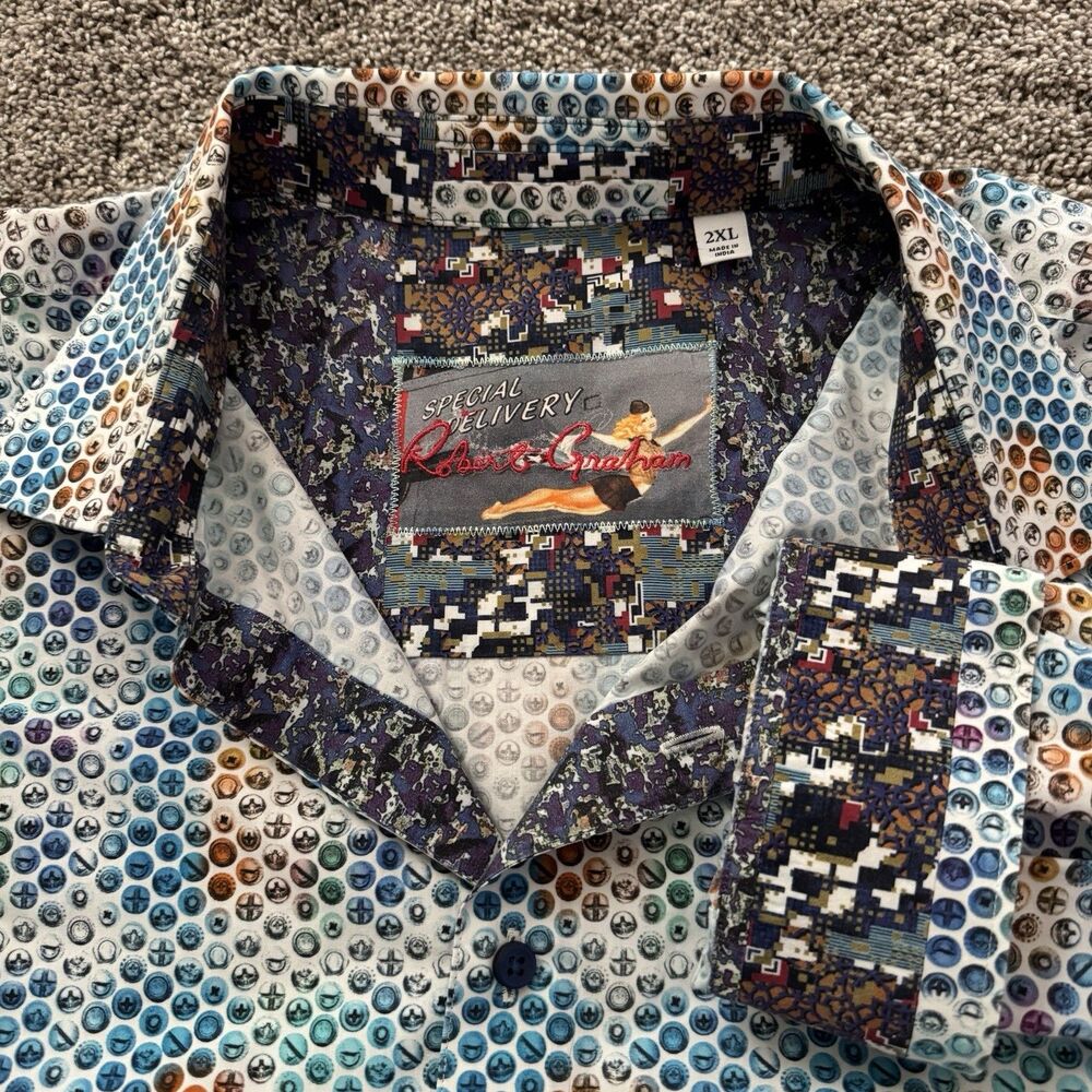 ROBERT GRAHAM Special Delivery Multi Flip Cuff Shirt Cannon Men’s Size 2XL